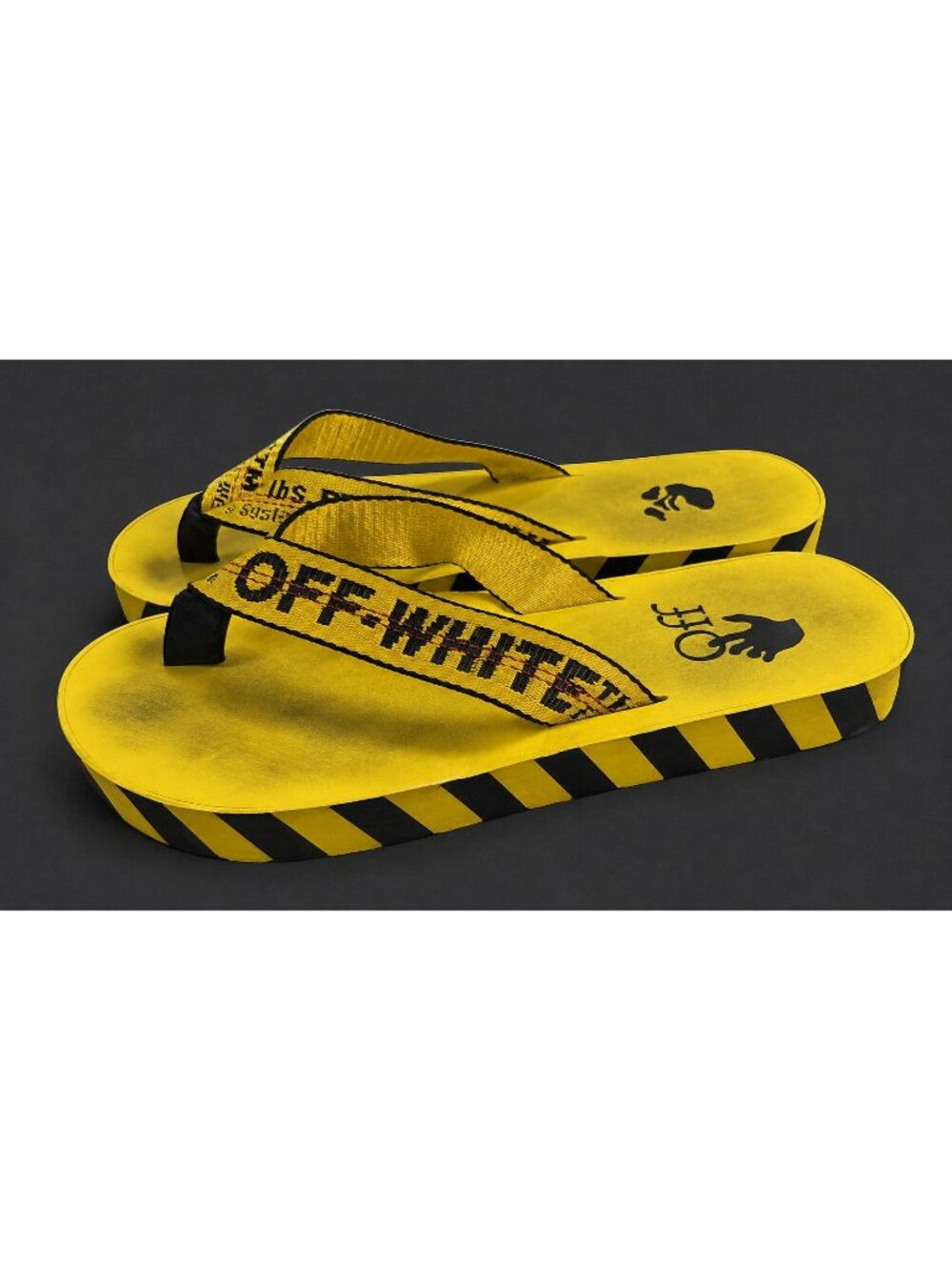 Off White Yellow Black Industrial Logo Caution Flip Flops Sz Mens 9